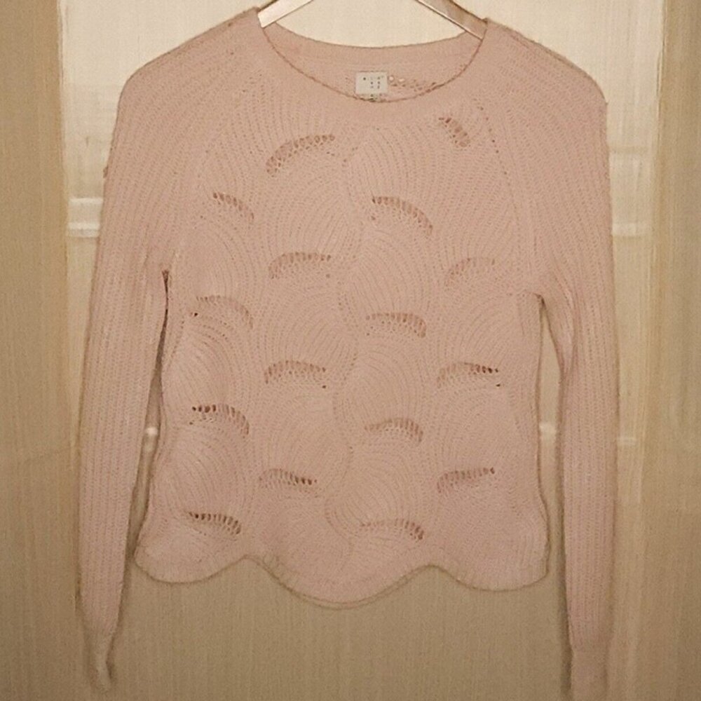 A New Day Womens Pink Scalloped Cable Knit Sweater Small